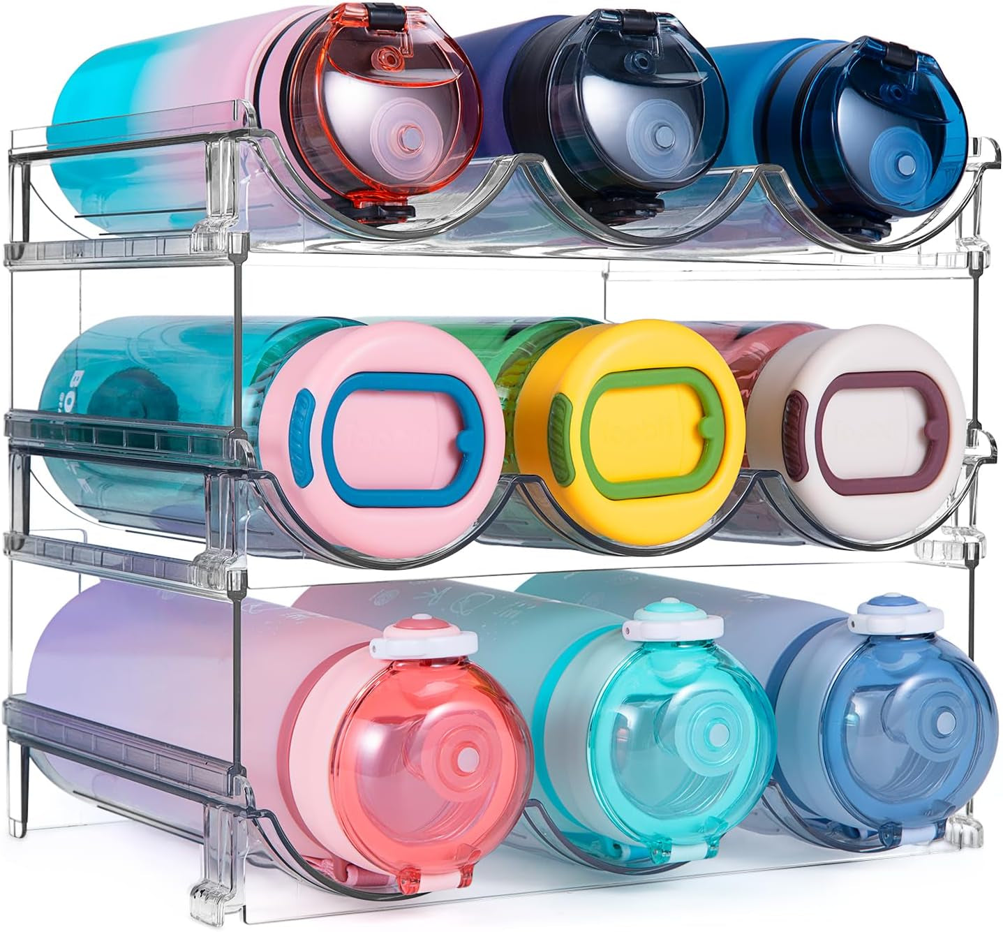 Spospo Water Bottle Organizer for Cabinet, Water Bottle Storage Organizer, 2 Packs Water Bottle Storage Rack, Water Bottle Holder for Cabinet, Stackable Water Bottle Storage Rack