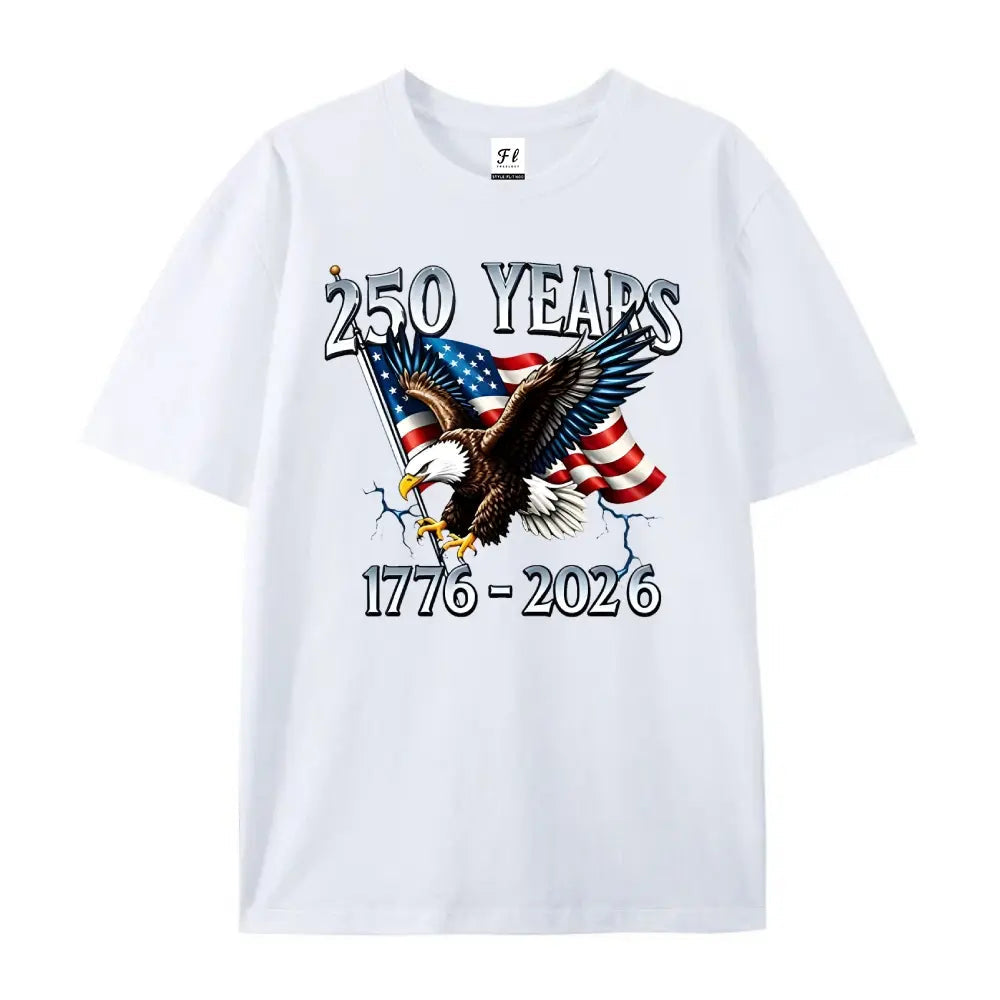 100% Men'S round Neck T-Shirt with Eagle Pattern| 250 Years 1776- 2026 United States Flag Design, Ideal for Thanksgiving, Christmas, Summer, and Casual Attire, Men'S Casual Comfortable T-Shirt