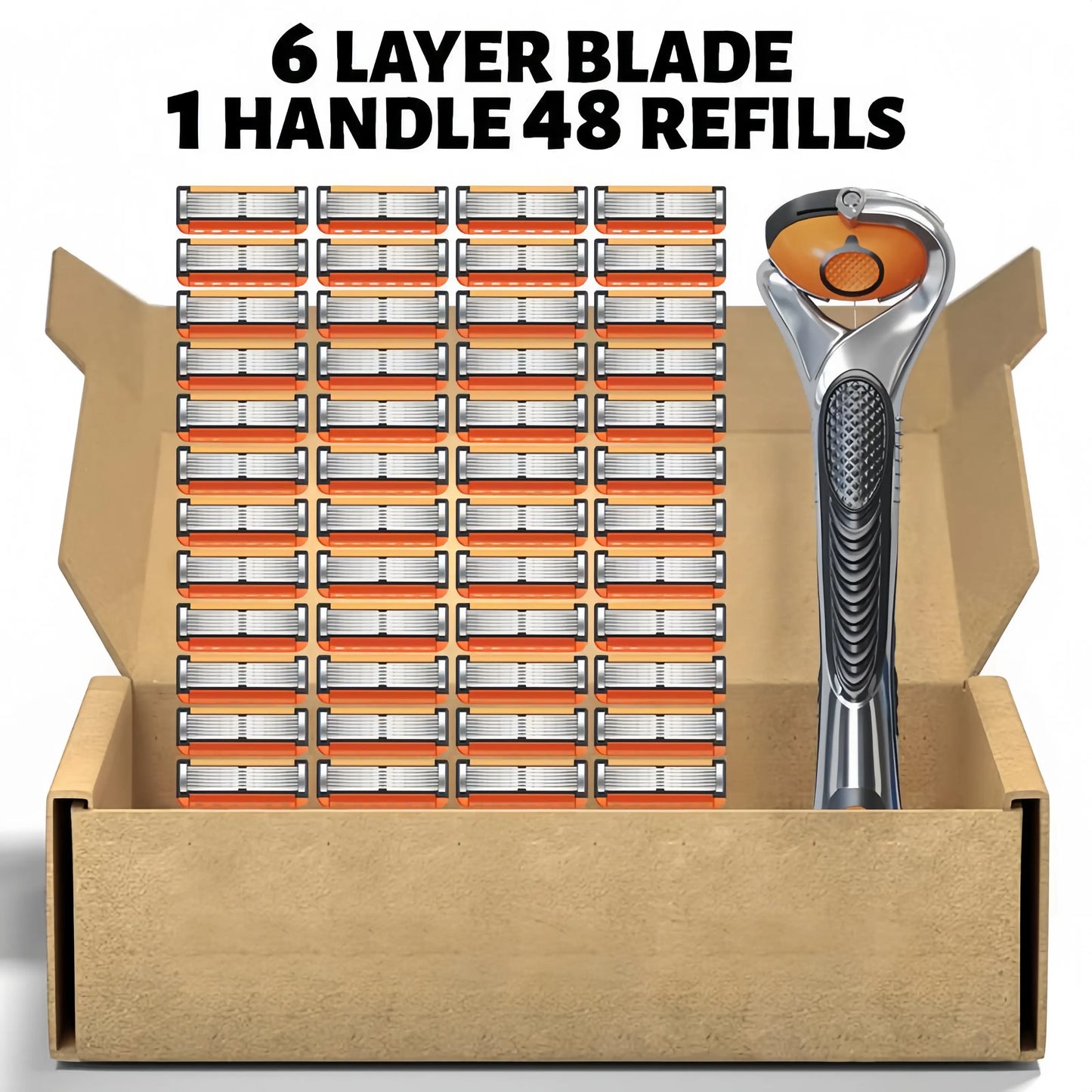 Men'S Unscented Precision Razor Blade Replacement Handheld Kit - 48 Pieces (48 Blades + 1 Handle), All Skin Head Shave Daily Care Hair Removal Item, Ideal Birthday or Holiday Gift