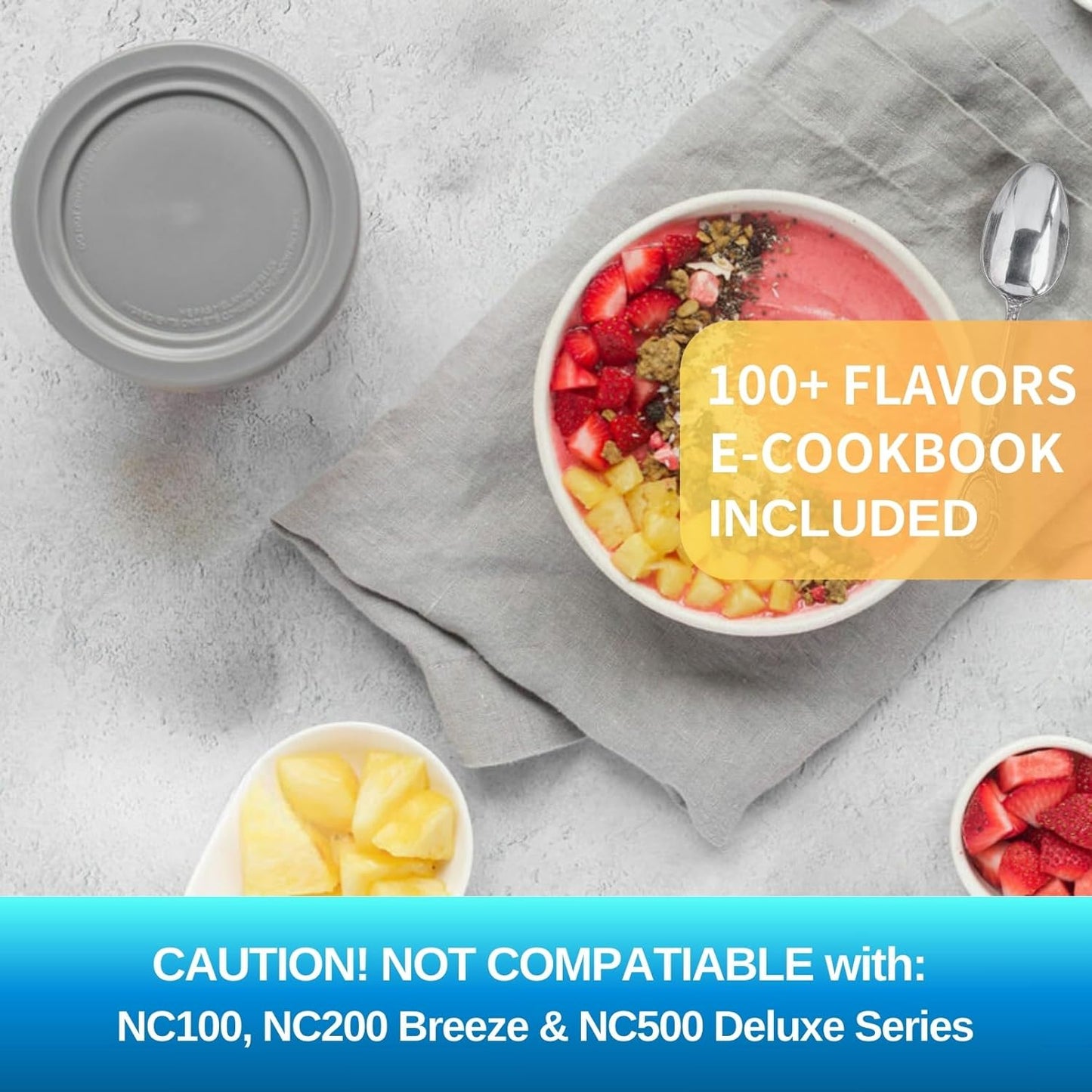 For Ninja Creami Pints and Lids-4 Pack, 16OZ Container Compatible with NC299AMZ & Nc300S Series Ice Cream Makers, Extra Cups Replacement for Ninja Creamy Containers Airtight Anti-Slip Dishwasher Safe