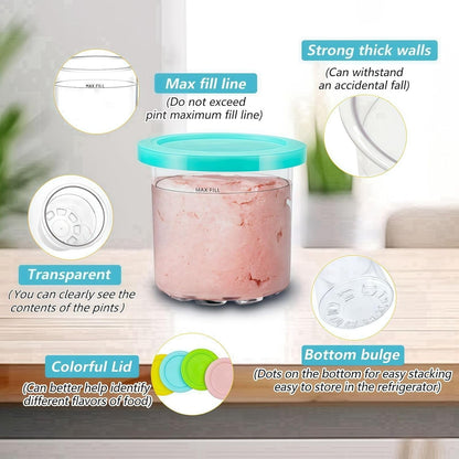 Ice Cream Pint Container 4-Pack , Replacement for Ninja Creami Pints and Lids,16Oz Cups Compatible with NC301 NC300 Series Ice Cream Makers, Dishwasher Safe with 4 Ice Cream Scoops