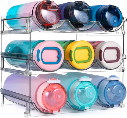 Spospo Water Bottle Organizer for Cabinet, Water Bottle Storage Organizer, 2 Packs Water Bottle Storage Rack, Water Bottle Holder for Cabinet, Stackable Water Bottle Storage Rack
