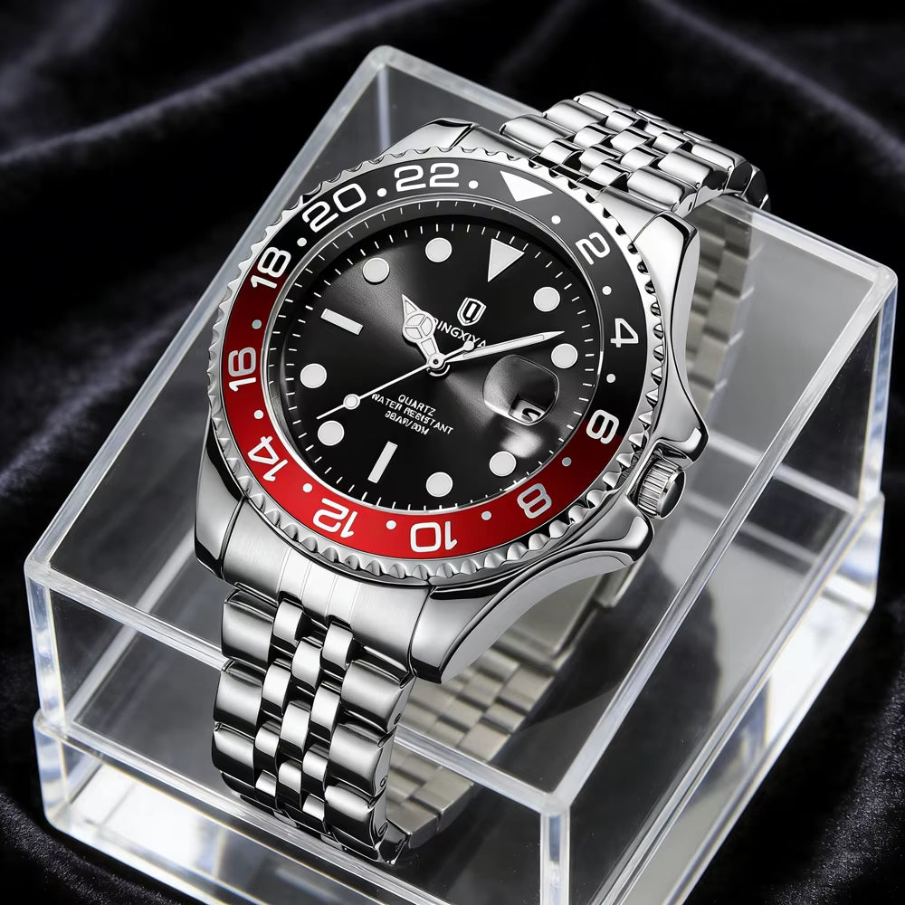 QINGXIYA Fashion Men Watch Fashion Original Waterproof Date Rotating Dial Stainless Steel Luxury Brand Men Quartz Watch Relogio