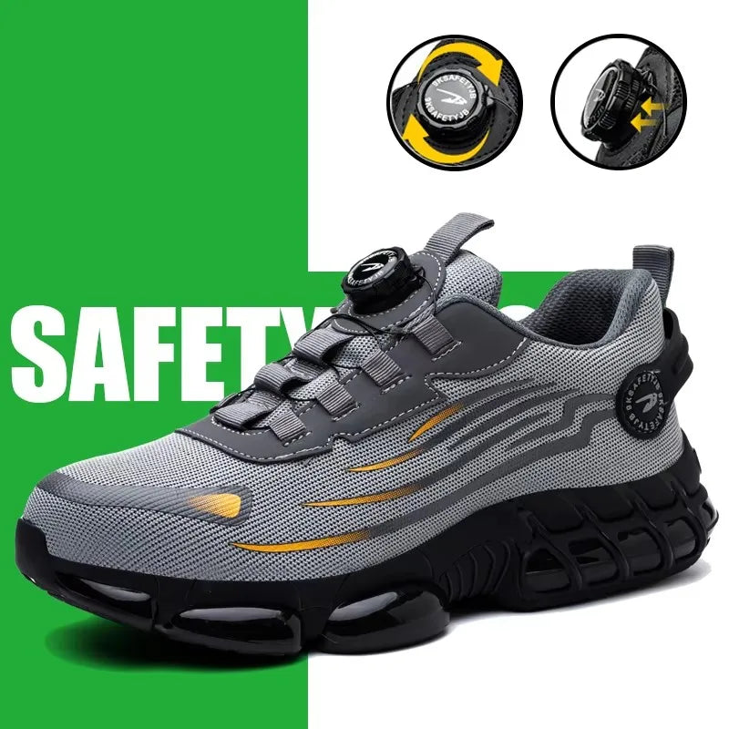 Rotary Button Work Shoes Anti-Slip Safety Shoes Men Steel Toe Sneaker Puncture Proof Work Boots Man Sport Shoes Indestructible