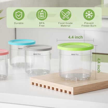 Ice Cream Pint Container 4-Pack , Replacement for Ninja Creami Pints and Lids,16Oz Cups Compatible with NC301 NC300 Series Ice Cream Makers, Dishwasher Safe with 4 Ice Cream Scoops