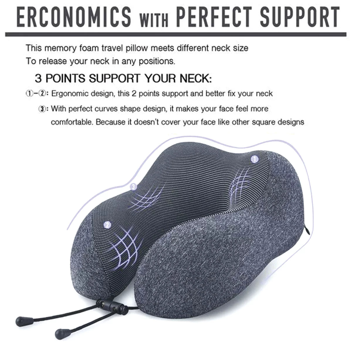 Camkey Travel Pillow, Memory Foam Neck Pillow, Upgrade Design Perfect Support U Shaped Pillow with 3D Contoured Eye Mask, Earplugs, Travel Bag