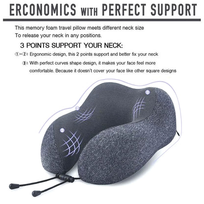 Camkey Travel Pillow, Memory Foam Neck Pillow, Upgrade Design Perfect Support U Shaped Pillow with 3D Contoured Eye Mask, Earplugs, Travel Bag