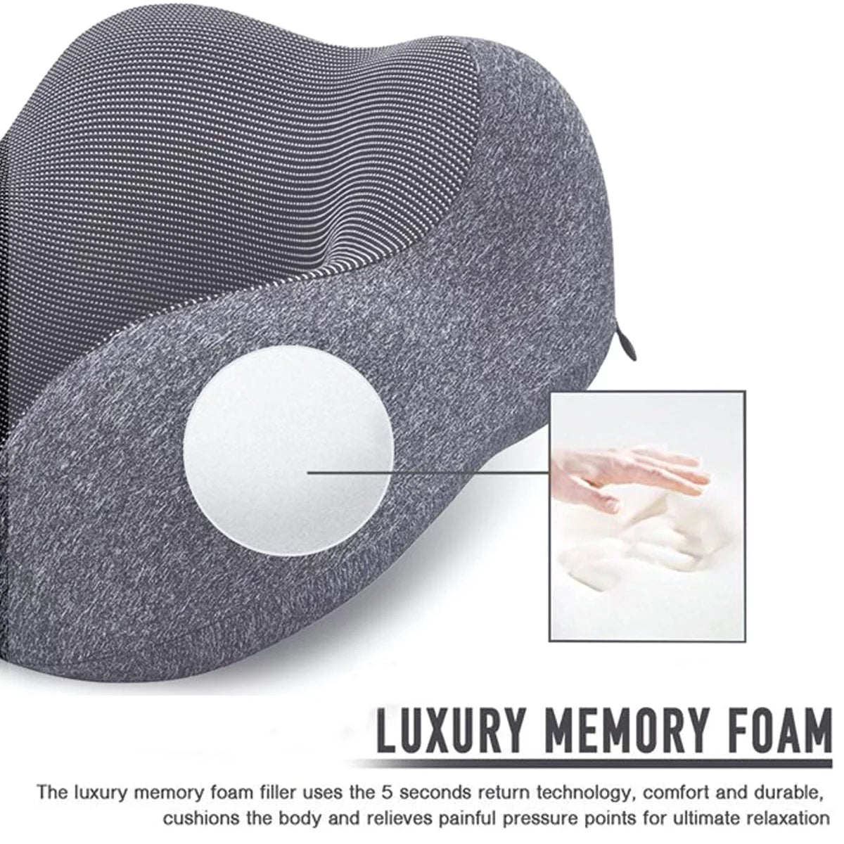 Camkey Travel Pillow, Memory Foam Neck Pillow, Upgrade Design Perfect Support U Shaped Pillow with 3D Contoured Eye Mask, Earplugs, Travel Bag