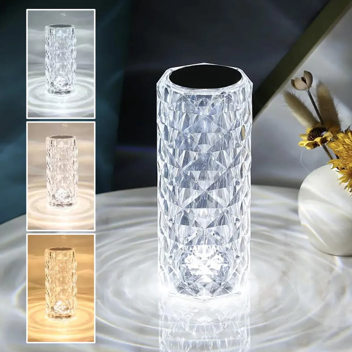 Crystal Rose Lamp Rgb Light Touch Rechargeable Bar for Bedroom Decorative Remote Control Table Dimmable Cordless Portable Luxury