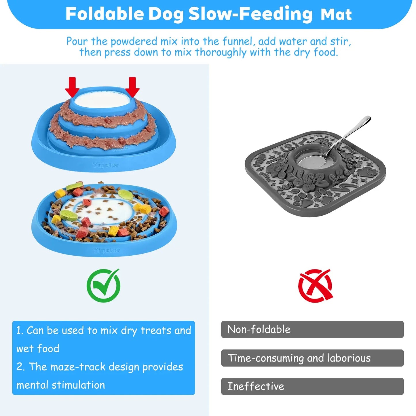 Yipetor Zen Disc: Sensory Calming Tool for Anxious Paws Lick Mat & Slow Feeder,Funnel-Center Foldable Silicone Lick Pad,Bpa Free, Easy to Clean & Dishwasher Safe, GDV Risk Reduction Puzzle Feeder for Semi-Moist Treats, for All Breeds Summervibes Petlovers