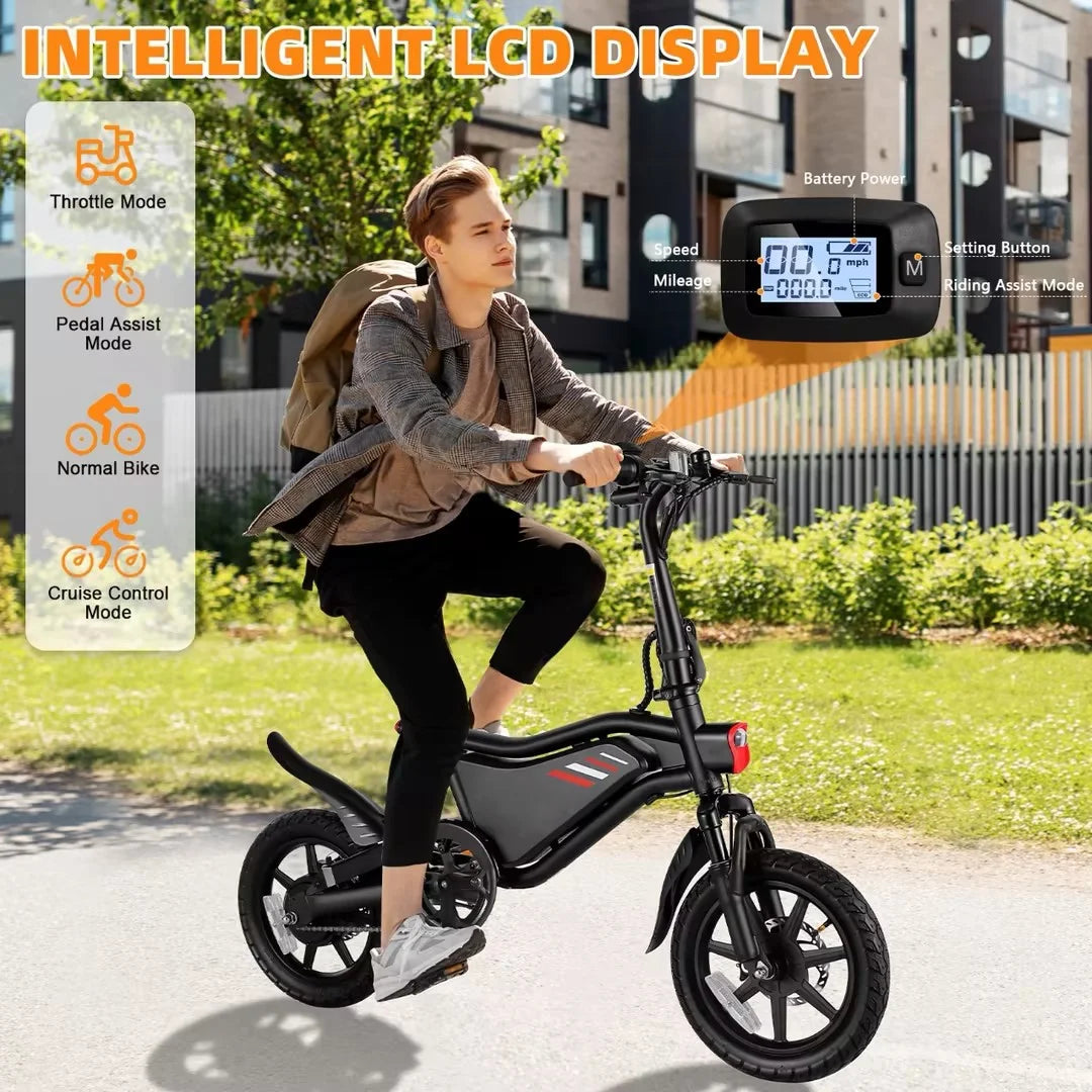 Elifine 350W Foldable Electric Bike for Adults, 14" Small E-Bike, LCD, Full Suspension, 48V 7.8Ah Electric Cycle for Adult UL 2849