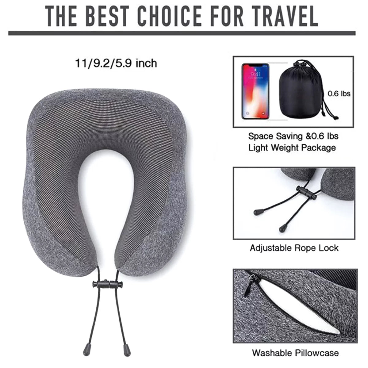 Camkey Travel Pillow, Memory Foam Neck Pillow, Upgrade Design Perfect Support U Shaped Pillow with 3D Contoured Eye Mask, Earplugs, Travel Bag
