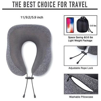 Camkey Travel Pillow, Memory Foam Neck Pillow, Upgrade Design Perfect Support U Shaped Pillow with 3D Contoured Eye Mask, Earplugs, Travel Bag
