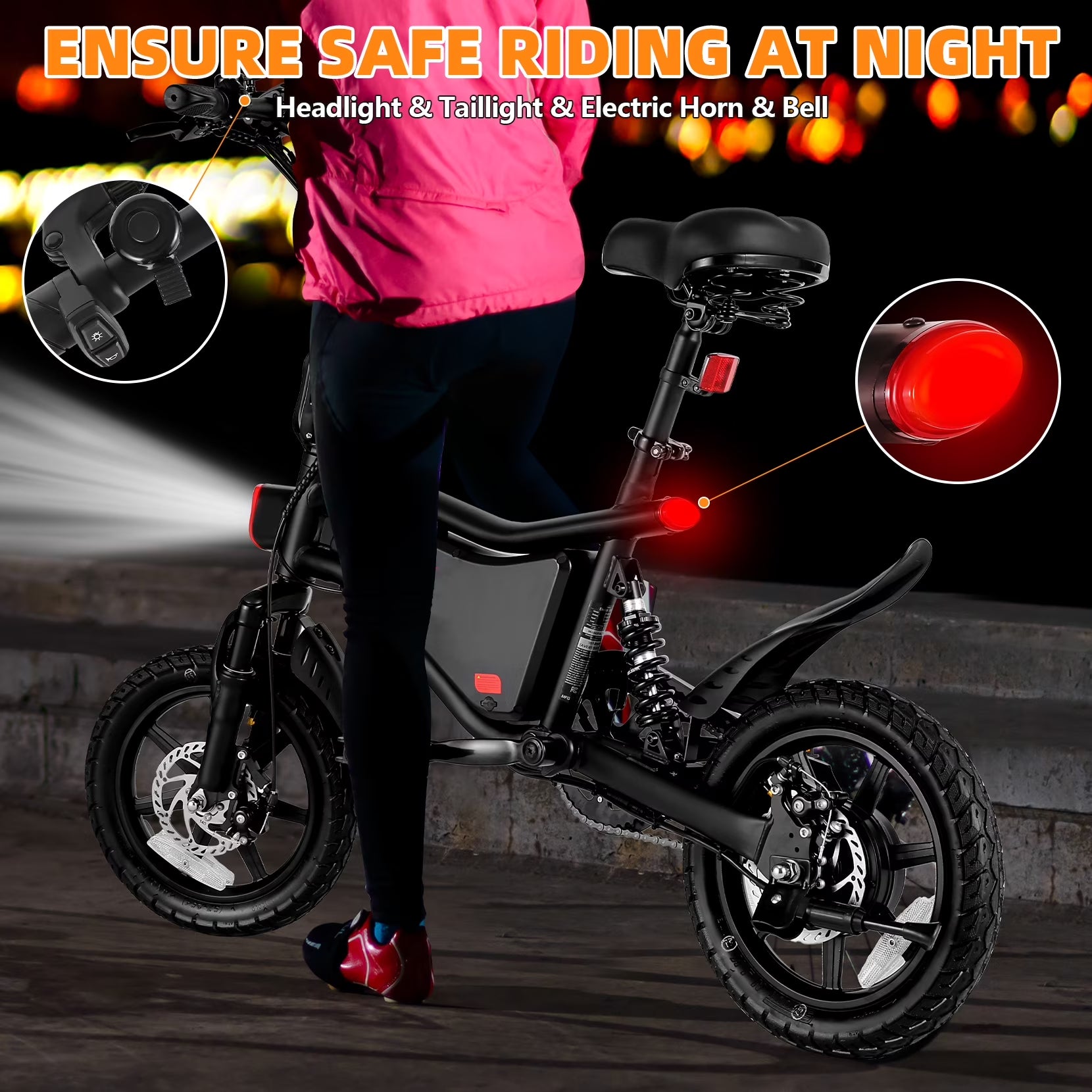 Elifine 350W Foldable Electric Bike for Adults, 14" Small E-Bike, LCD, Full Suspension, 48V 7.8Ah Electric Cycle for Adult UL 2849
