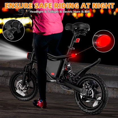 Elifine 350W Foldable Electric Bike for Adults, 14" Small E-Bike, LCD, Full Suspension, 48V 7.8Ah Electric Cycle for Adult UL 2849