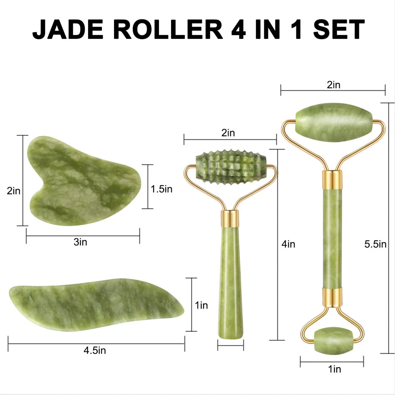 Charmonic 4Pcs/Set Jade Roller and Gua Sha Set Facial Massager Skincare Beauty Tools for Anti-Aging, Gentle Skin, Remove Wrinkles & Eye Puffiness