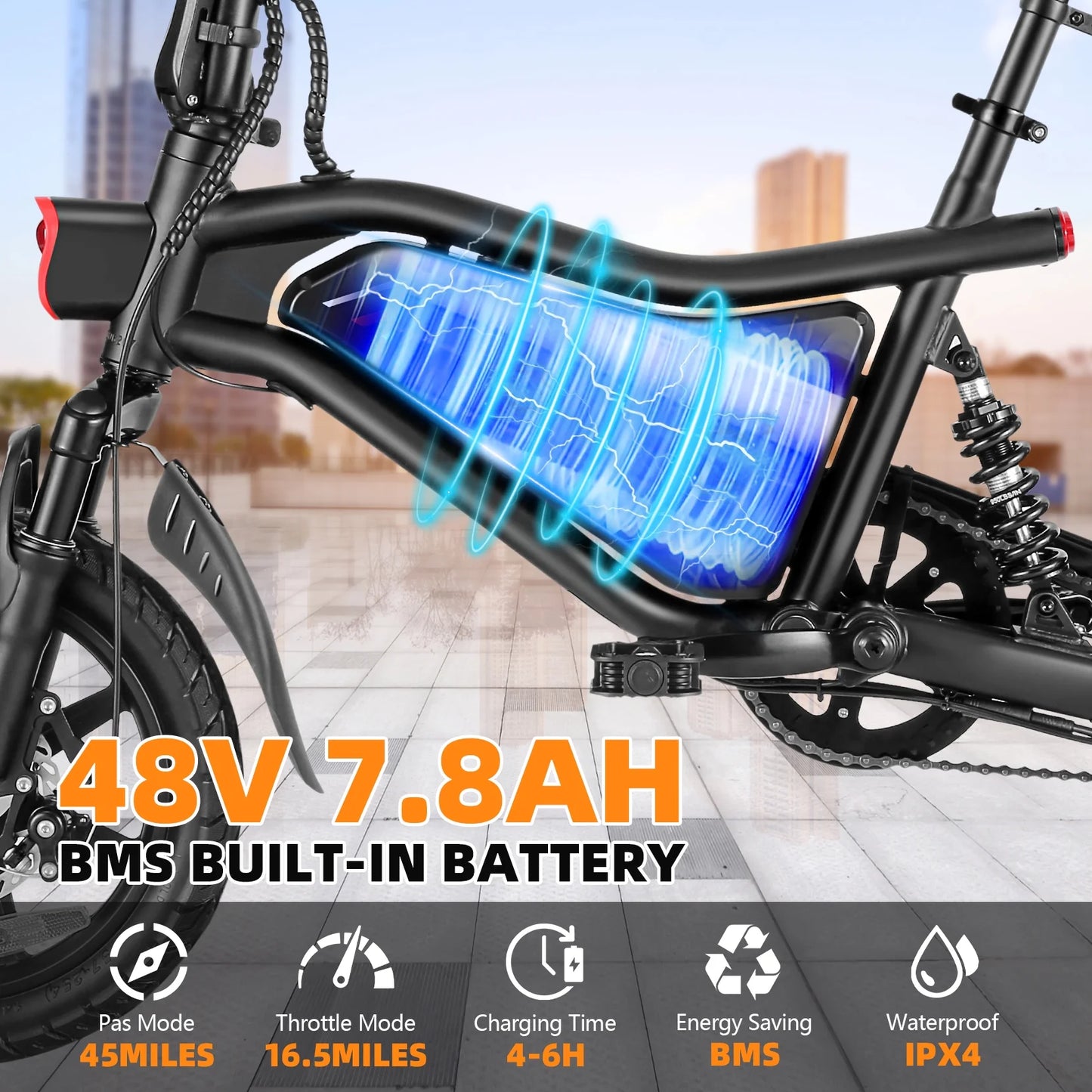 Elifine 350W Foldable Electric Bike for Adults, 14" Small E-Bike, LCD, Full Suspension, 48V 7.8Ah Electric Cycle for Adult UL 2849