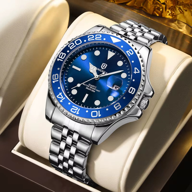 QINGXIYA Fashion Men Watch Fashion Original Waterproof Date Rotating Dial Stainless Steel Luxury Brand Men Quartz Watch Relogio