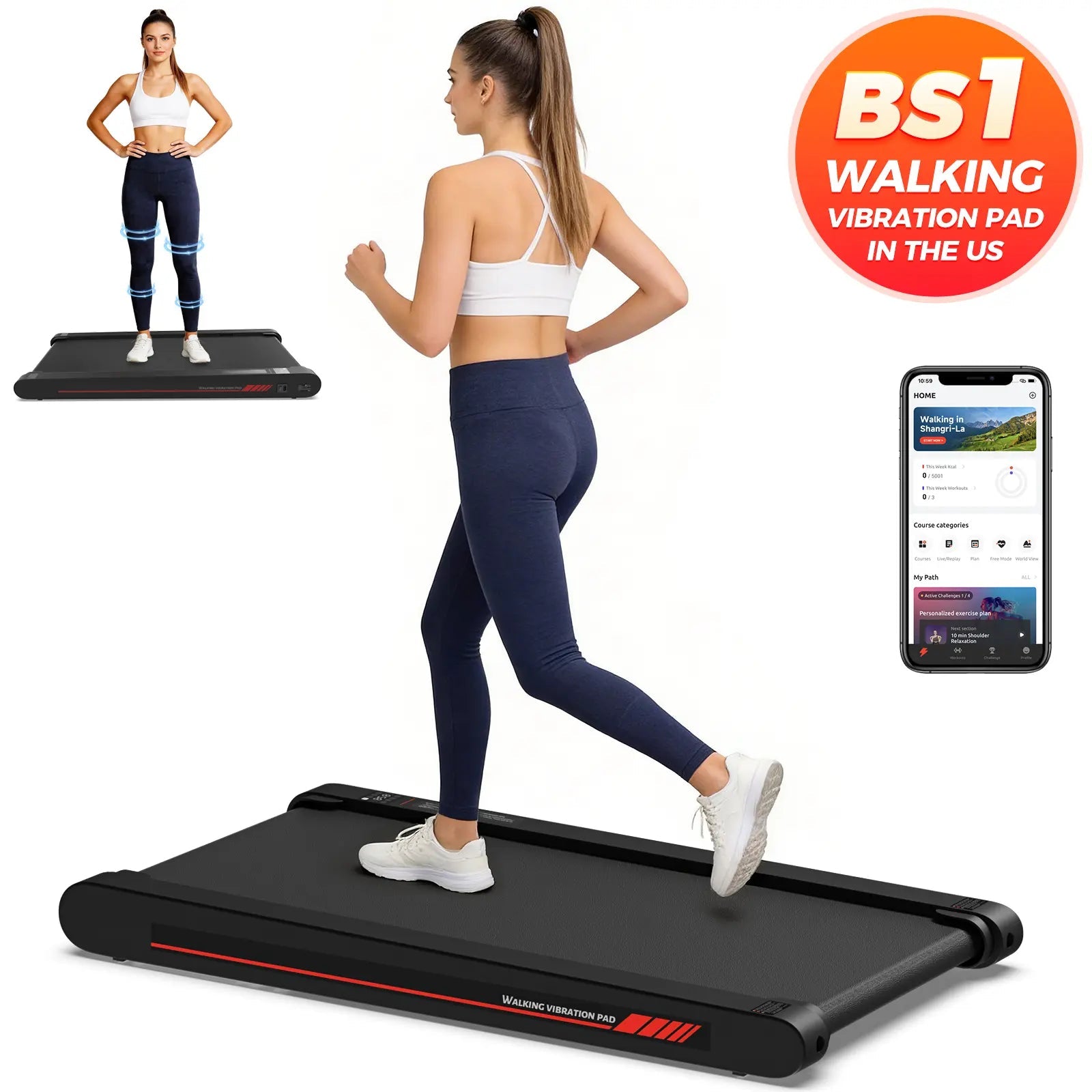 P1 Walking Vibration Pad P1,Vibrating Plate, Remote Control & APP, Lightweight under Desk Treadmills for Home & Office,Servo Motor Technology, 3 in 1 Portable Walking Pad Treadmill, 22 Lbs Fitness Equipment