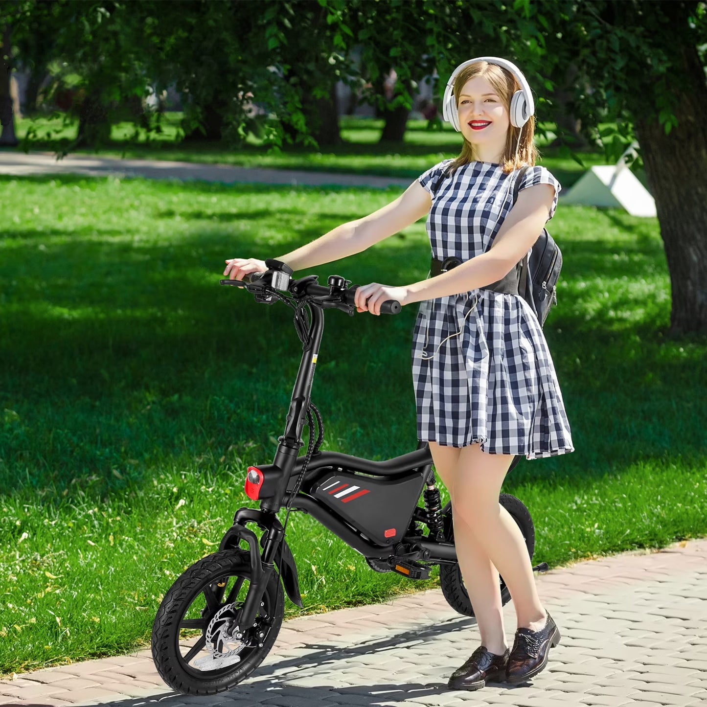 Elifine 350W Foldable Electric Bike for Adults, 14" Small E-Bike, LCD, Full Suspension, 48V 7.8Ah Electric Cycle for Adult UL 2849