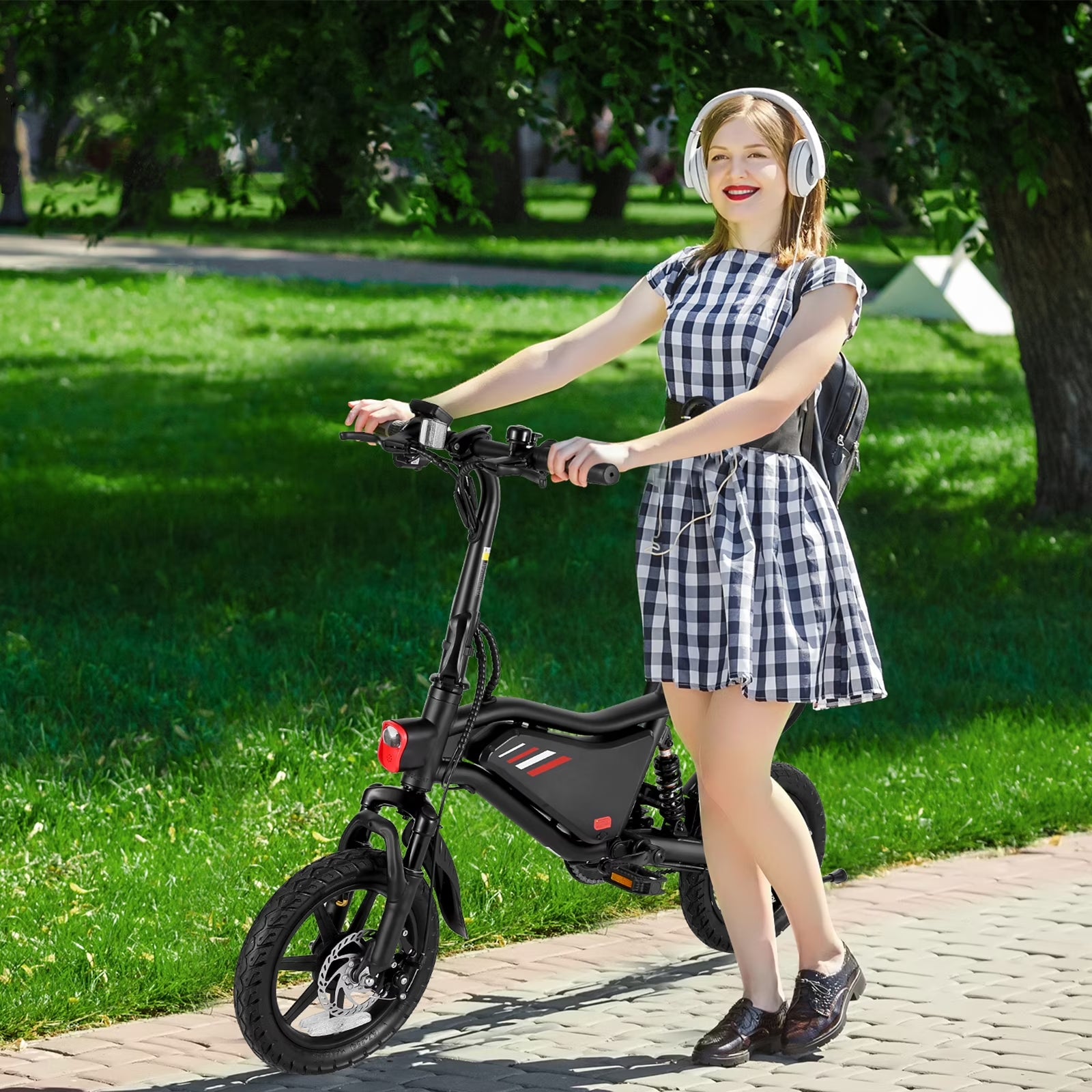 Elifine 350W Foldable Electric Bike for Adults, 14" Small E-Bike, LCD, Full Suspension, 48V 7.8Ah Electric Cycle for Adult UL 2849