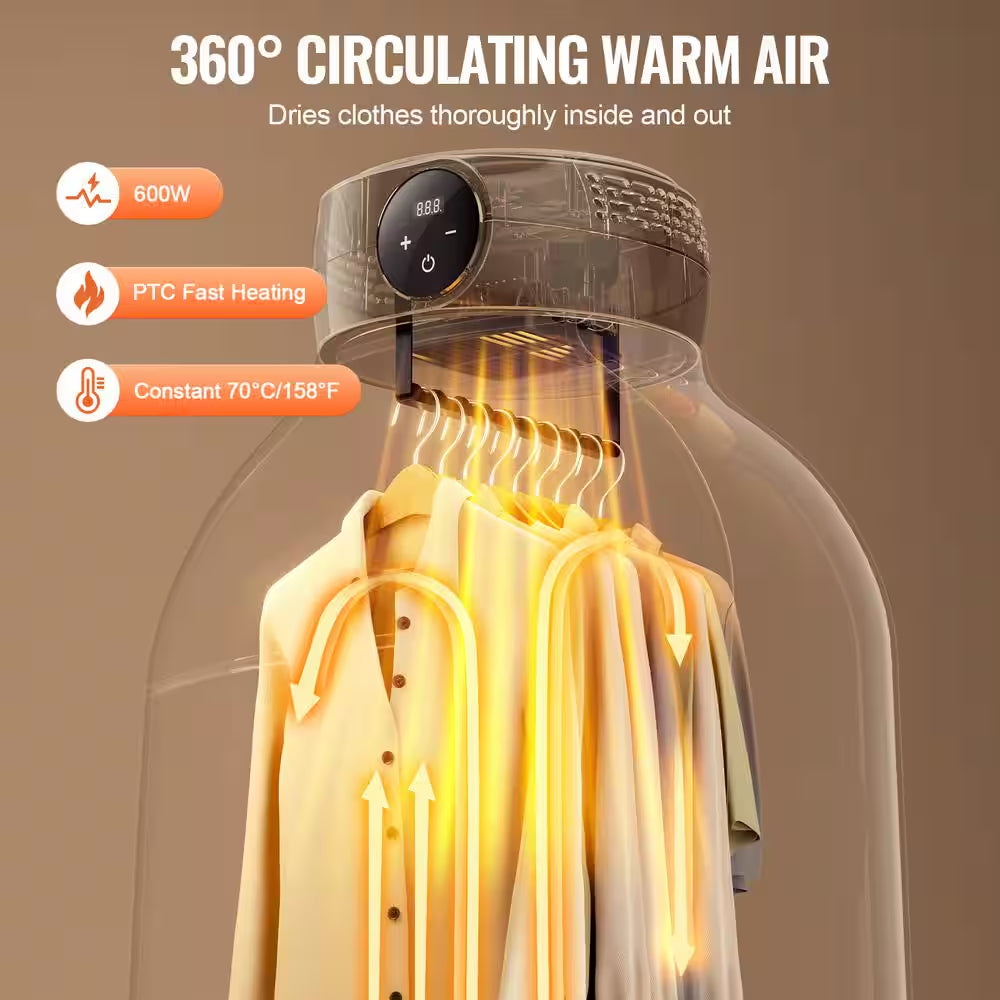 Portable Clothes Dryer, Clothes Dryer with Dryer Bag, PTC Heating and LED Display, Foldable Mini Dryer with 5-H Timer