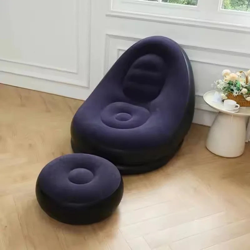 Blow up Couch Inflatable Chair with Footstool Portable Lazy Sofa Lounger Comfy Flocked Surface Portable Chaise Soft Comfortable