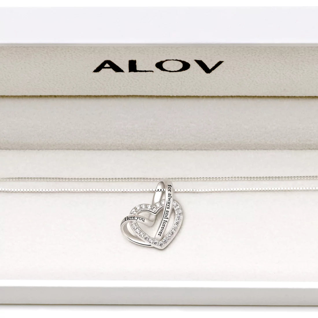ALOV Jewelry Sterling Silver "I Love You for Always and Forever" Love Heart Cubic Zirconia Necklace