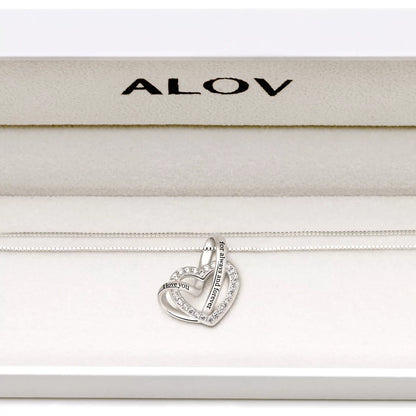 ALOV Jewelry Sterling Silver "I Love You for Always and Forever" Love Heart Cubic Zirconia Necklace