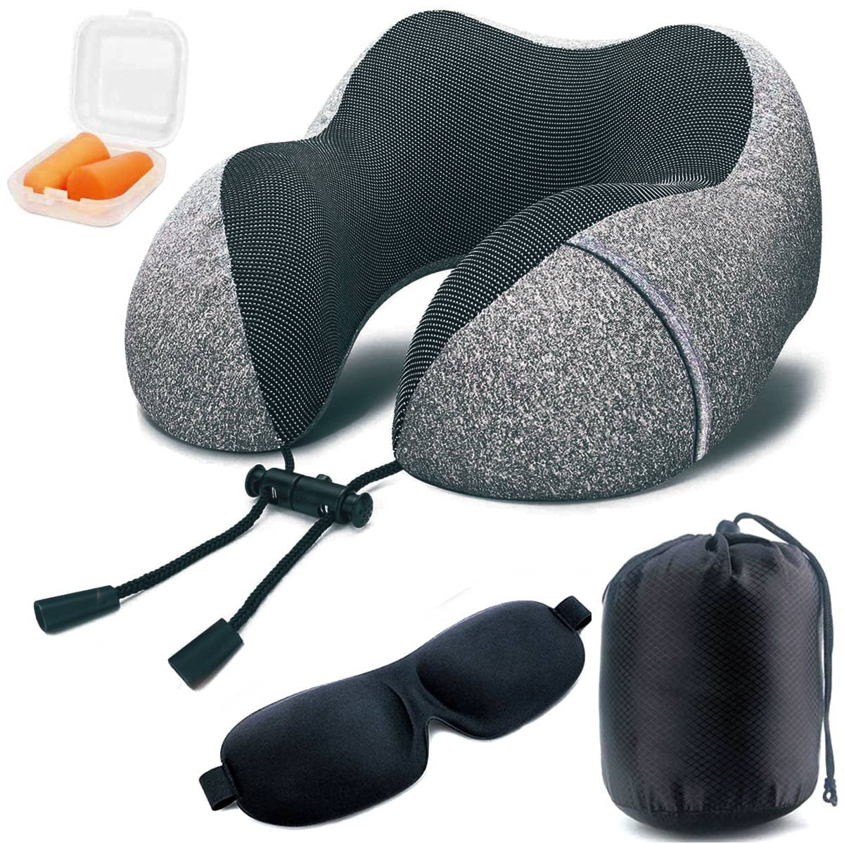 Camkey Travel Pillow, Memory Foam Neck Pillow, Upgrade Design Perfect Support U Shaped Pillow with 3D Contoured Eye Mask, Earplugs, Travel Bag