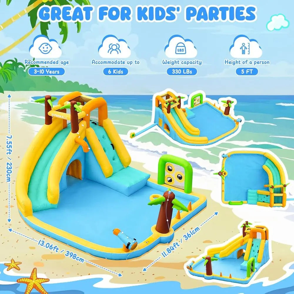 Iatable Water Slide Bounce House with 450 W Blower, Blow up 10-In-1 Waterslide Park Bouncy Castle Outdoor and Indoor, Bouncer Ho