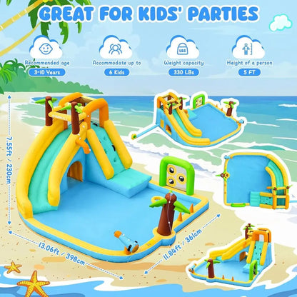 Iatable Water Slide Bounce House with 450 W Blower, Blow up 10-In-1 Waterslide Park Bouncy Castle Outdoor and Indoor, Bouncer Ho