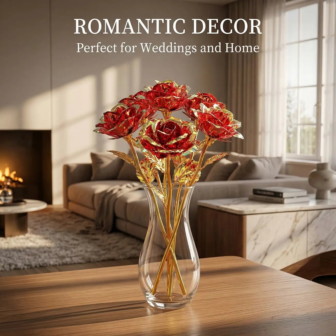 12 Crystal Rose Flowers, No Maintenance, High-End Decor, Mother'S Day, Valentine'S Day, Wedding Gift, Artificial Flowers, Decorative Flowers Bouquet
