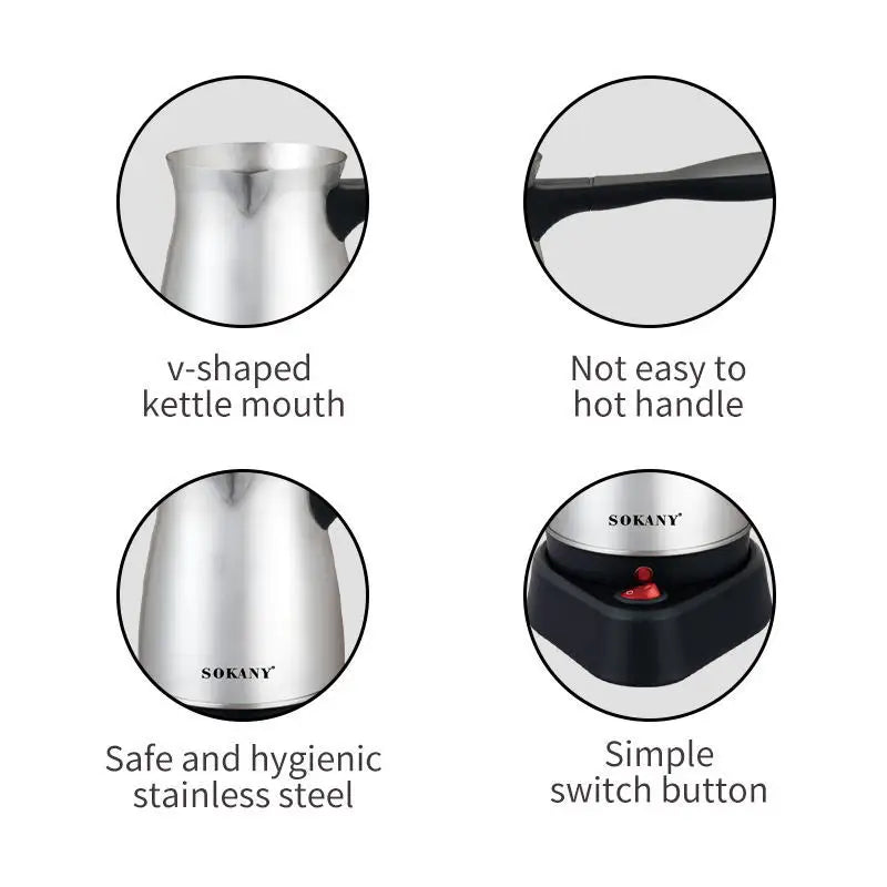 Electric Coffee Maker 500ML Stainless Steel Coffee Pot 600W Turkish Coffee Maker Tea and Coffee Maker