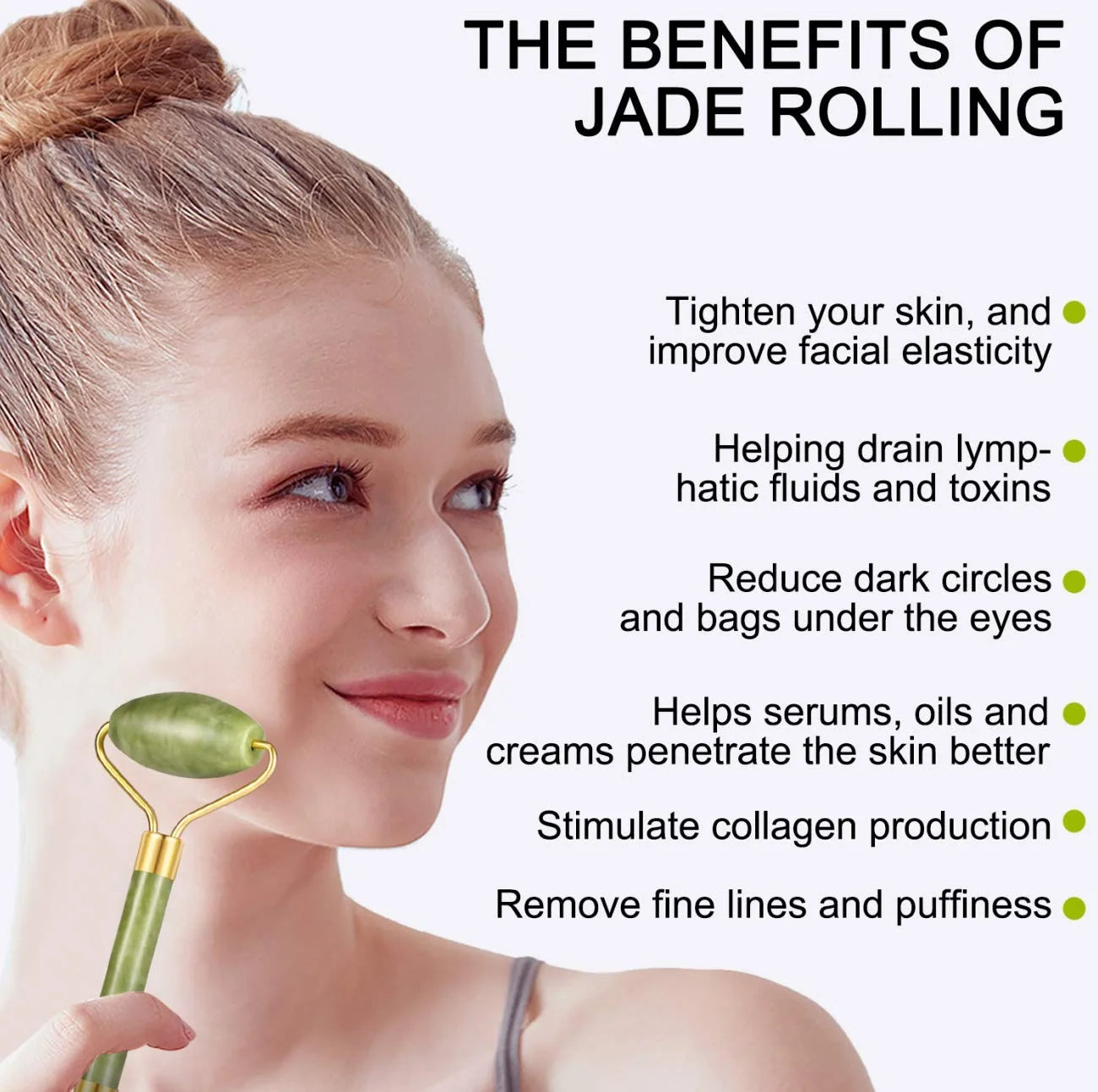 Charmonic 4Pcs/Set Jade Roller and Gua Sha Set Facial Massager Skincare Beauty Tools for Anti-Aging, Gentle Skin, Remove Wrinkles & Eye Puffiness