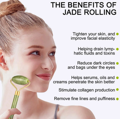 Charmonic 4Pcs/Set Jade Roller and Gua Sha Set Facial Massager Skincare Beauty Tools for Anti-Aging, Gentle Skin, Remove Wrinkles & Eye Puffiness