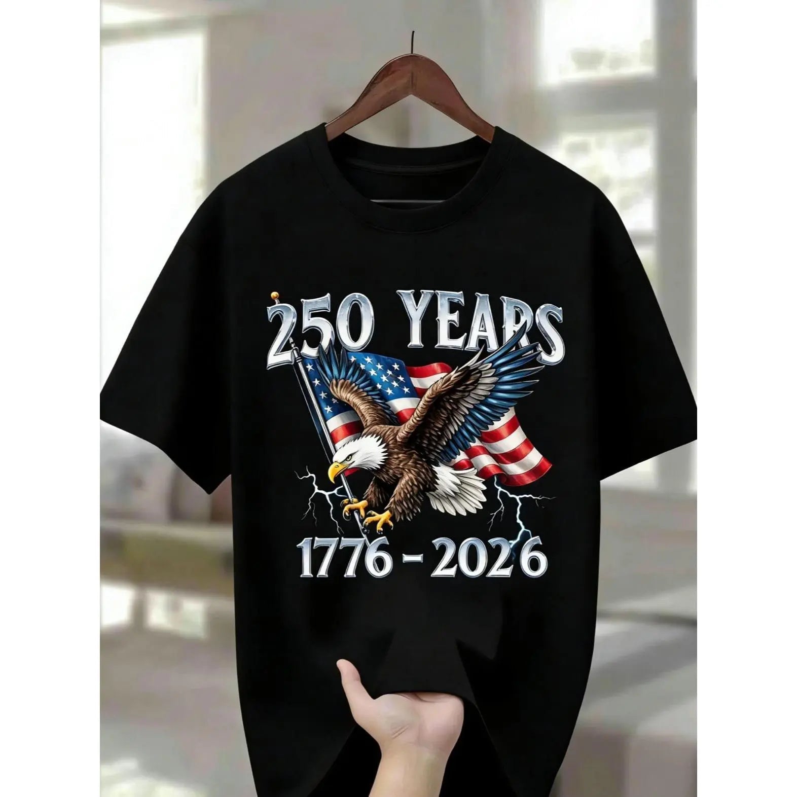 100% Men'S round Neck T-Shirt with Eagle Pattern| 250 Years 1776- 2026 United States Flag Design, Ideal for Thanksgiving, Christmas, Summer, and Casual Attire, Men'S Casual Comfortable T-Shirt
