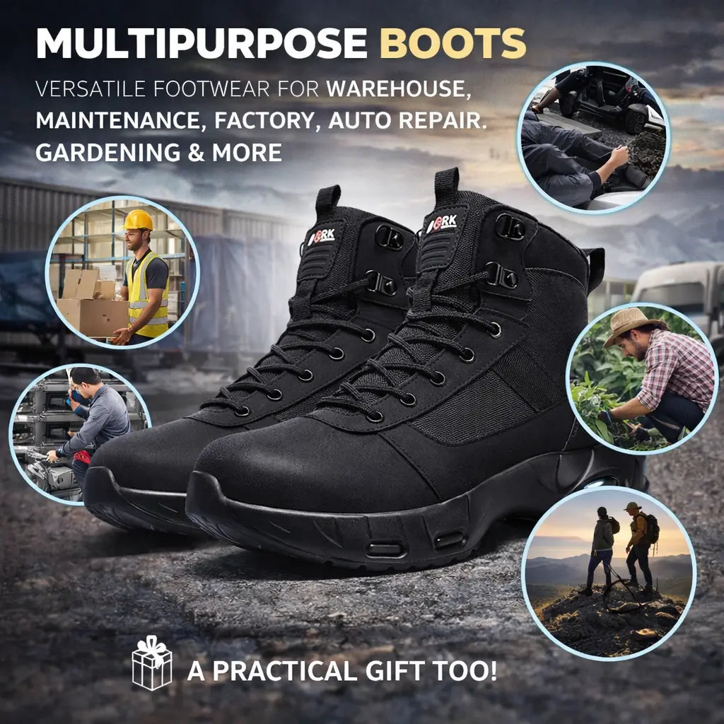 LARNMERN Men'S Steel Toe Work Boots with Side Zipper, Slip Resistant Water Resistant Safety Boots, Comfortable Cushioned High Top Work Shoes
