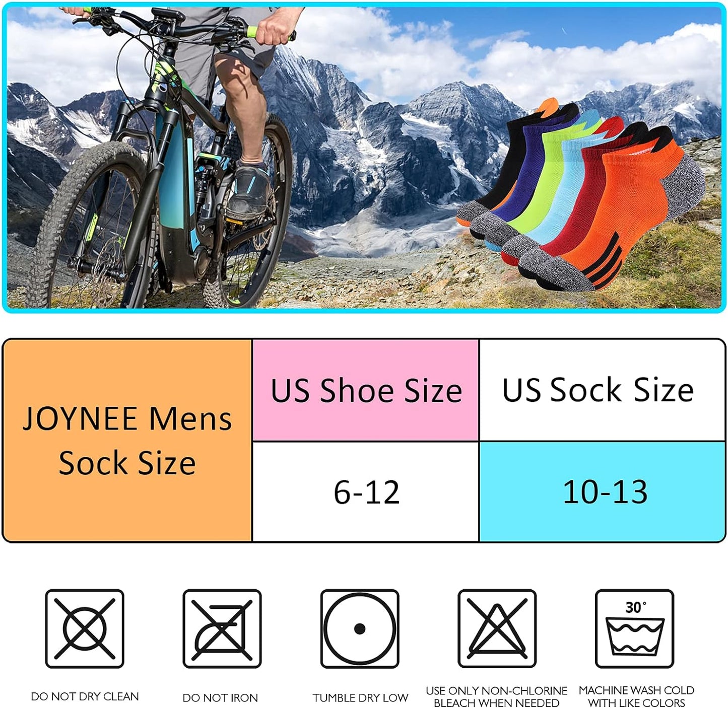 JOYNÉE Mens Ankle Low Cut Athletic Tab Socks for Men Sport Comfort Cushion Sock 6 Pack