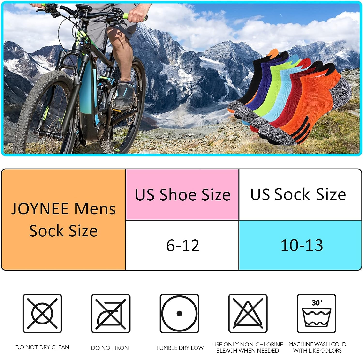 JOYNÉE Mens Ankle Low Cut Athletic Tab Socks for Men Sport Comfort Cushion Sock 6 Pack