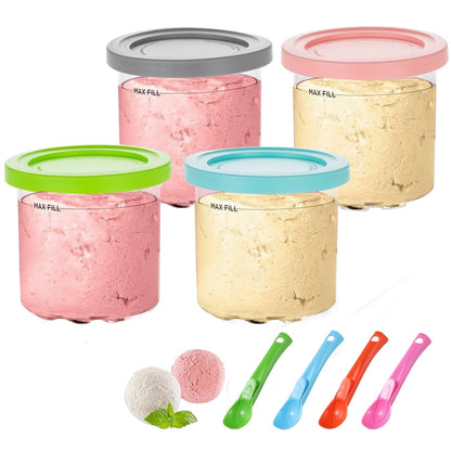 Ice Cream Pint Container 4-Pack , Replacement for Ninja Creami Pints and Lids,16Oz Cups Compatible with NC301 NC300 Series Ice Cream Makers, Dishwasher Safe with 4 Ice Cream Scoops