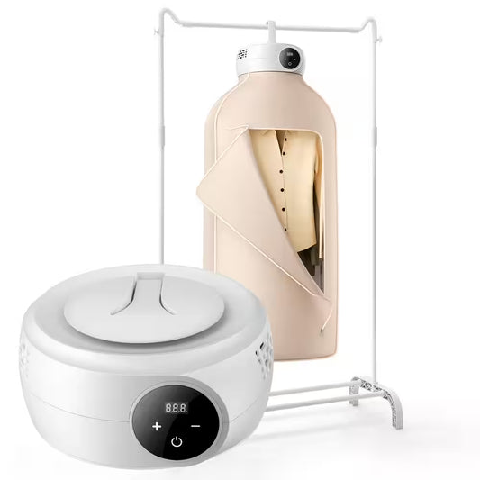 Portable Clothes Dryer, Clothes Dryer with Dryer Bag, PTC Heating and LED Display, Foldable Mini Dryer with 5-H Timer