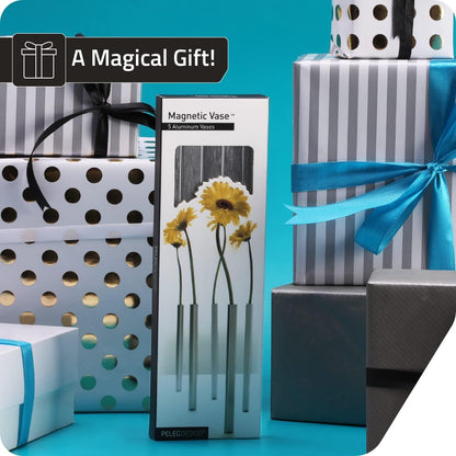 Magnetic Bud Vase Set (Silver) - Unique Home Decor Gift & Modern Table Centerpiece - 5 Aluminum Single Stem Vases - 9.4" Tall Gravity Defying Decor