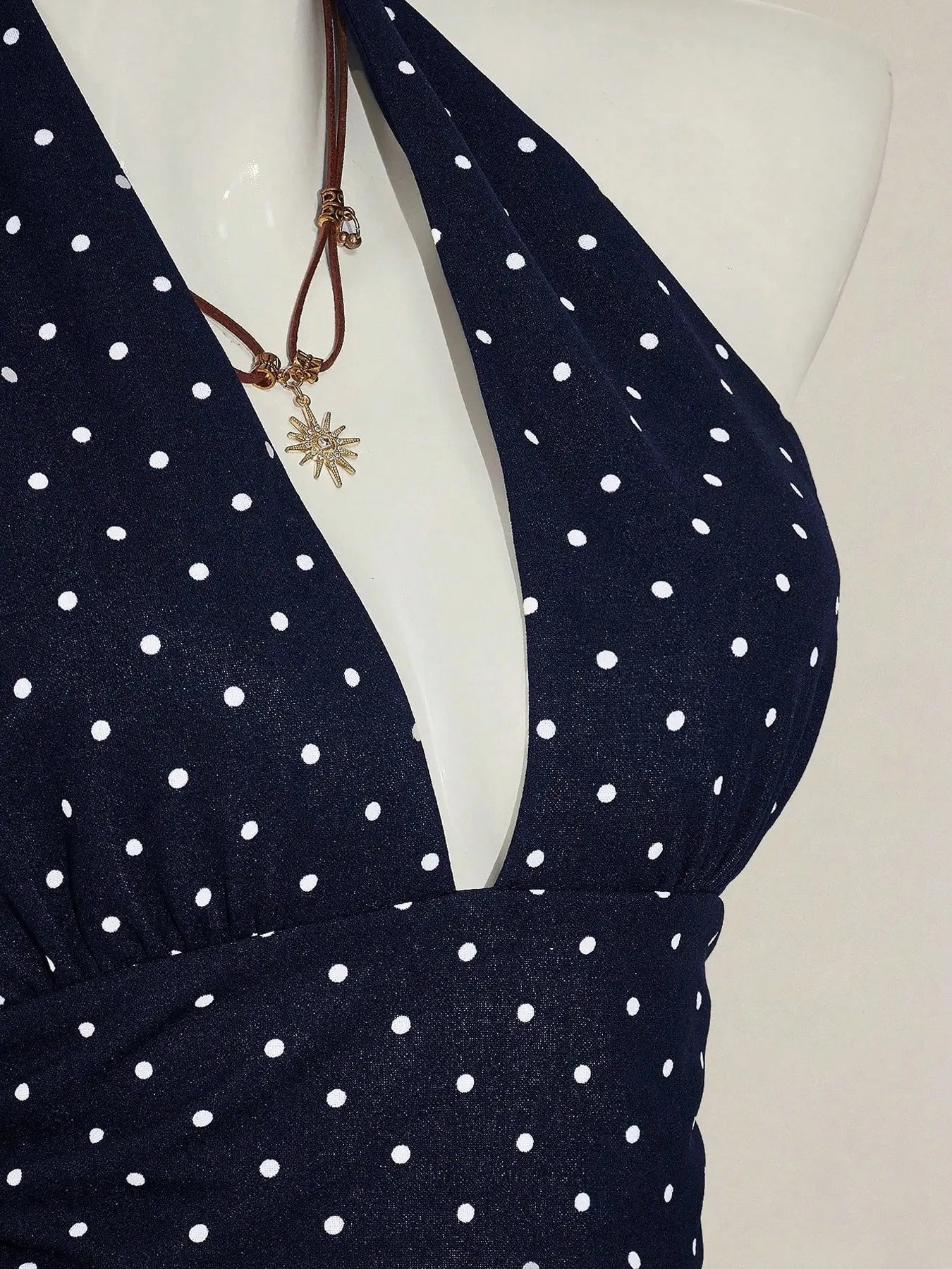 Women'S Polka Dot Print Halter Top, Deep V Neck, Tie Back Closure, Adjustable, Ruched Waist, Multiple Color Options, Soft Breathable Fabric, Daily Casual Vacation Date Night Wear, Womenswear & Halter Tops