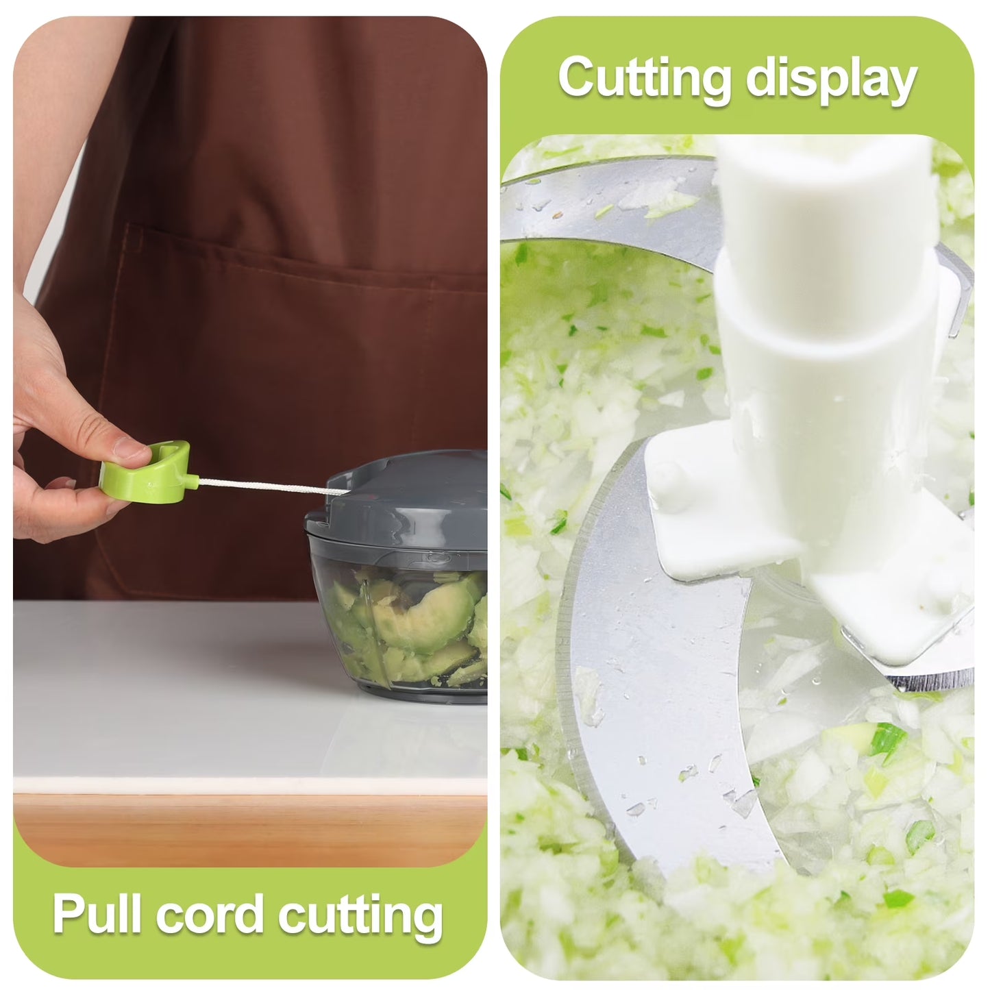 Dream Snail Vegetable Chopper Manual Food Processor with Pull Cord, 500 Ml Hand-Powered Kitchen Cutter for Garlic, Onion, Veggies & Fruits
