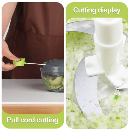 Dream Snail Vegetable Chopper Manual Food Processor with Pull Cord, 500 Ml Hand-Powered Kitchen Cutter for Garlic, Onion, Veggies & Fruits