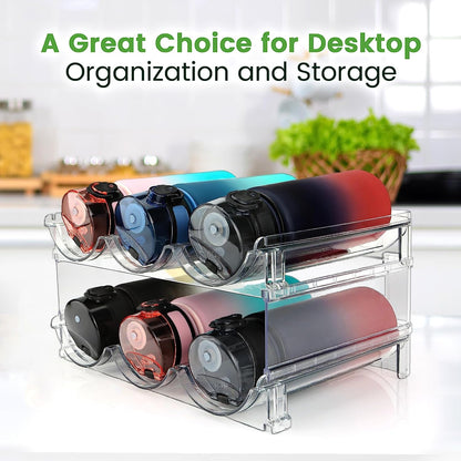 Spospo Water Bottle Organizer for Cabinet, Water Bottle Storage Organizer, 2 Packs Water Bottle Storage Rack, Water Bottle Holder for Cabinet, Stackable Water Bottle Storage Rack