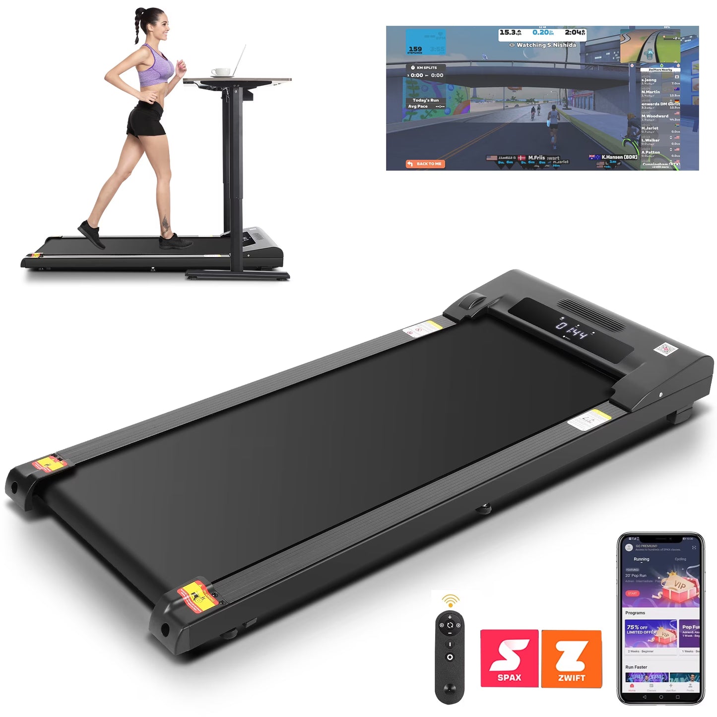 Walking Pad 2.5HP Brushless Motor 300Lbs Weight Capacity,Portable under Desk Treadmill with App Remote Control,Low-Noise Desk Treadmill in LED Display,Installation-Free