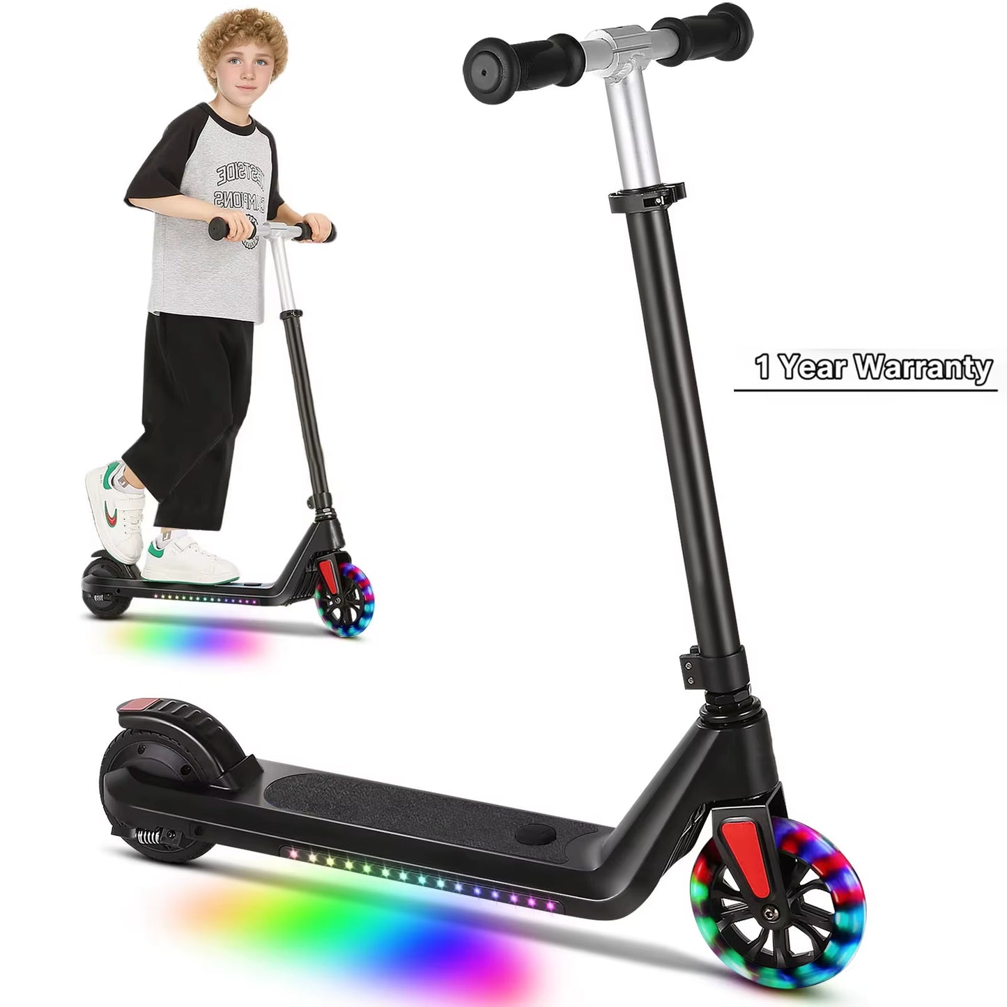 CAROMA Electric Scooter for Kids Ages 6-14,120W Motor,Colorful Light,Adjustable Height&Speed,Foldable Scooter,Ul 1 Year Warranty