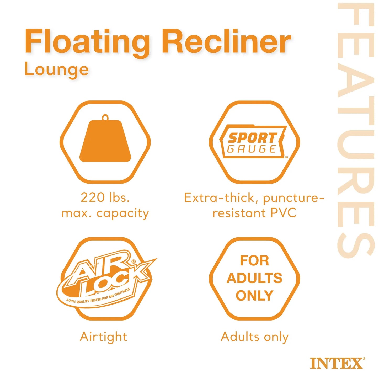 Intex Floating Recliner Inflatable Lake Lounge, Pool Float Chair W/ Cup Holders